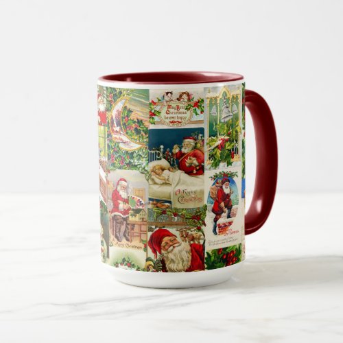 Festive Vintage Victorian Christmas Santa Collage  Mug