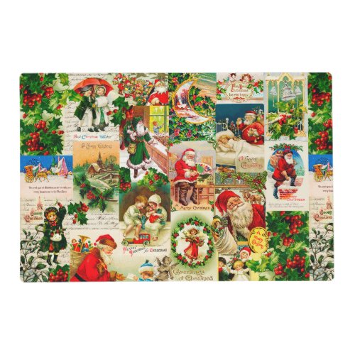 Festive Vintage Victorian Christmas Santa Collage Placemat