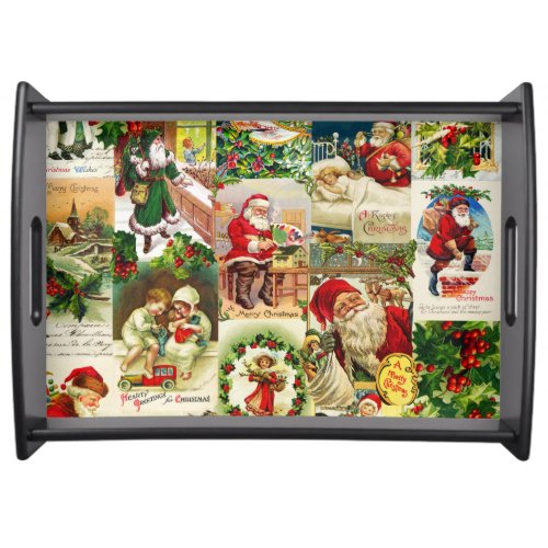 Festive Vintage Victorian Christmas Santa Collage Serving Tray