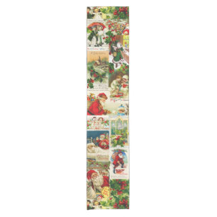 Festive Vintage Victorian Christmas Santa Collage Short Table Runner