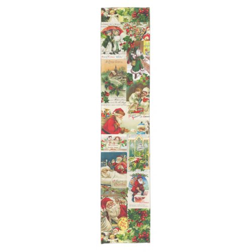 Festive Vintage Victorian Christmas Santa Collage Short Table Runner