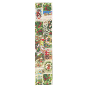 Festive Vintage Victorian Christmas Santa Collage Short Table Runner