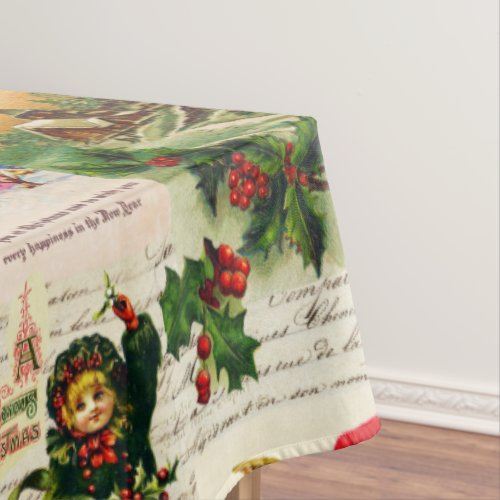 Festive Vintage Victorian Christmas Santa Collage Tablecloth