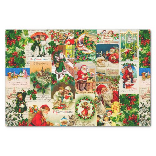 Festive Vintage Victorian Christmas Santa Collage Tissue Paper