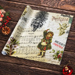 Festive Vintage Victorian Christmas Santa Girl Wrapping Paper<br><div class="desc">Victorian era Christmas: Santa Claus with Christmas tree and toys, Reindeer, Christmas tree, typographic Christmas Greeting and Merry Christmas, angel cherubs, oak branch, white hare in woodland, christmas rose flower, girl with holly, music notes, old sheet music, old handwritten script, old stamp and postcard, perfect for the holidays gift wrap...</div>