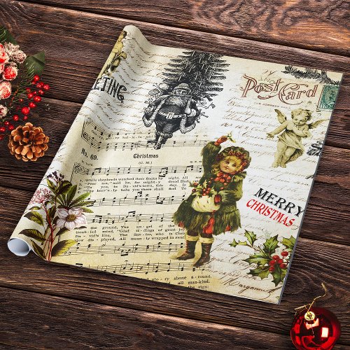 Festive Vintage Victorian Christmas Santa Girl Wrapping Paper