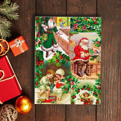 Festive Vintage Victorian Christmas Santa Kids Holiday Postcard