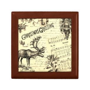 Festive Vintage Victorian Christmas Santa Reindeer Gift Box