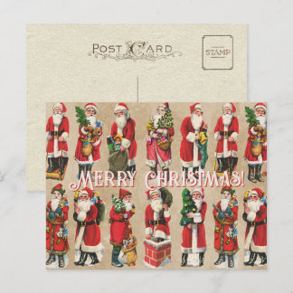 Festive Vintage Victorian Christmas Santas Holiday Postcard