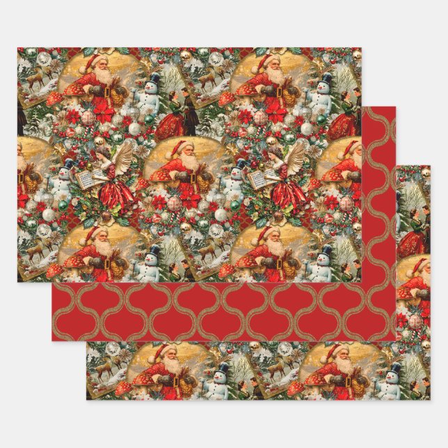 Festive Vintage Victorian Christmas  Wrapping Paper Sheets (Set)