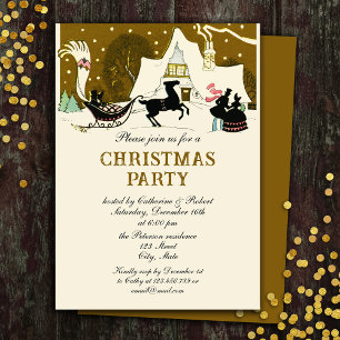 Festive Vintage Victorian Gold Christmas Party Invitation