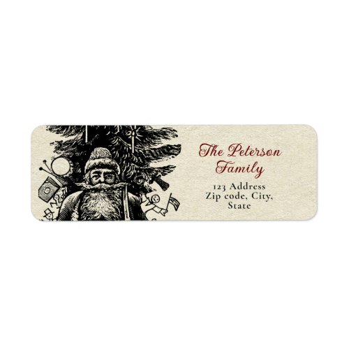 Festive Vintage Victorian Santa with Gifts Label