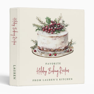 Festive Vintage Watercolor Holiday Baking 3 Ring Binder