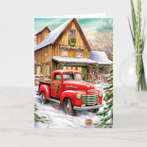 Festive Vintage Winter Farmhouse Merry Christmas Holiday Card