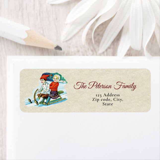 Festive Vintage Winter Kids Sled Label (Insitu)