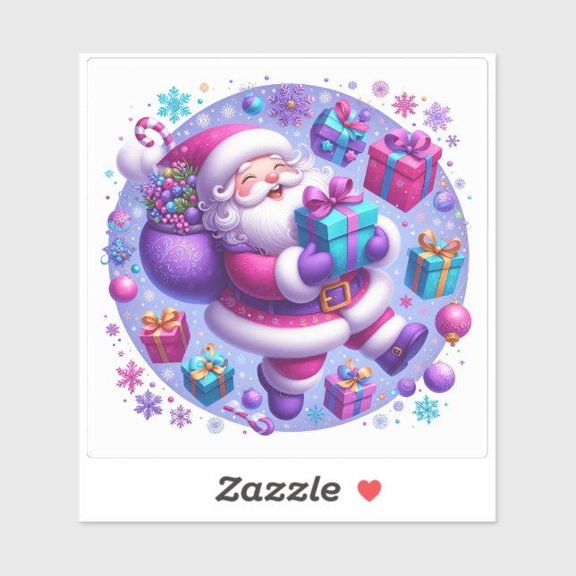 Festive Violet Christmas Joy With Santa and Gifts Sticker (Sheet)
