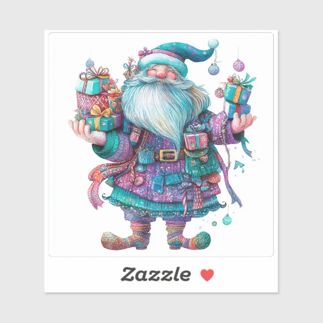 Festive Violet Santa & Gifts: Merry Christmas! Sticker (Sheet)