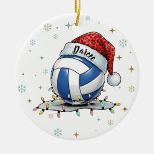 Festive Volleyball Holiday Design with Snowflakes  Ceramic Ornament