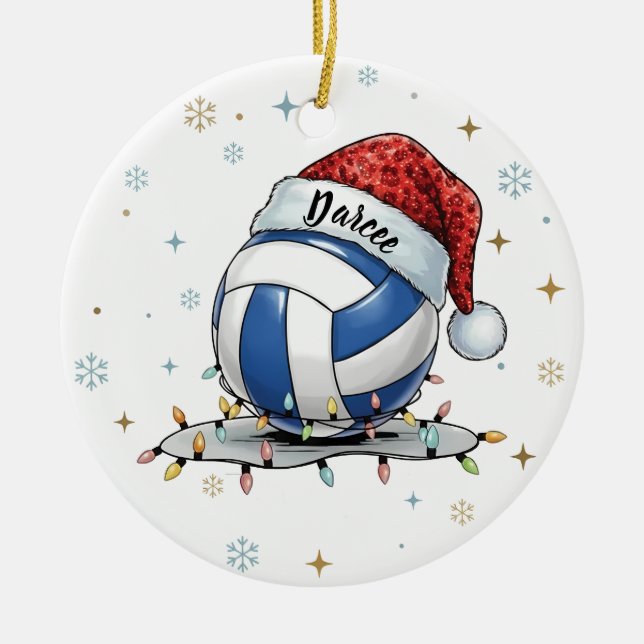 Festive Volleyball Holiday Design with Snowflakes  Ceramic Ornament (Front)