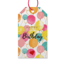Festive Watercolor Balloons Party Gift Tag