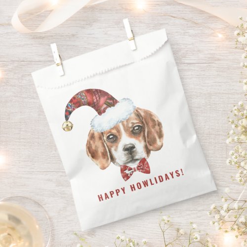 Festive Watercolor Beagle Santa Happy Howlidays Favor Bag