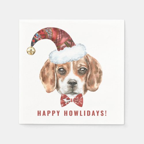 Festive Watercolor Beagle Santa Happy Howlidays Napkins