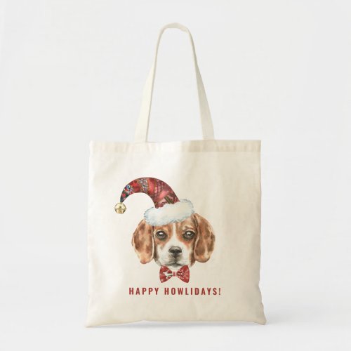 Festive Watercolor Beagle Santa Happy Howlidays Tote Bag
