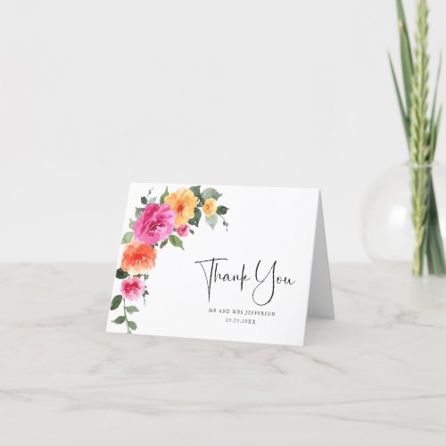 Festive Watercolor Bright Flower Floral Wedding Thank You Card