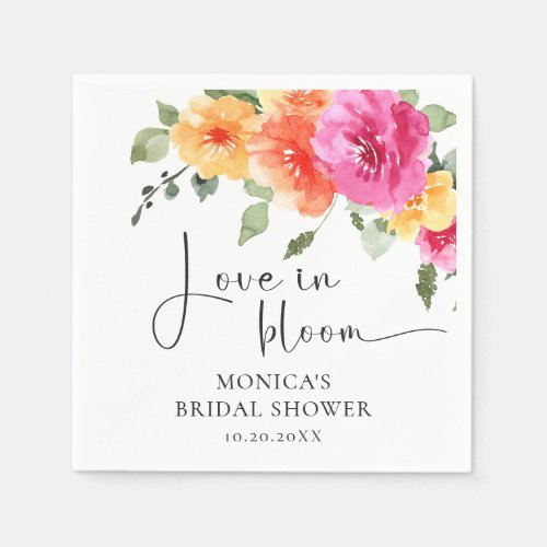 Festive Watercolor Bright Flowers Bridal Shower Napkins