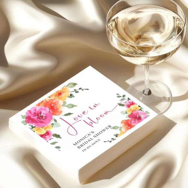 Festive Watercolor Bright Flowers Bridal Shower Napkins (Creator Uploaded)