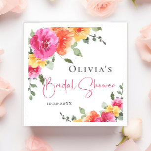 Festive Watercolor Bright Flowers Bridal Shower Napkins