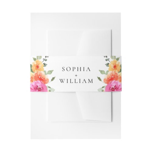 Festive Watercolor Bright Flowers Floral Wedding Invitation Belly Band