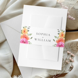Festive Watercolor Bright Flowers Floral Wedding Invitation Belly Band