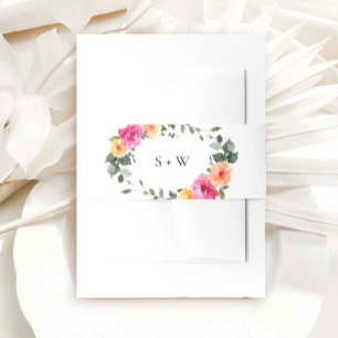 Festive Watercolor Bright Flowers Floral Wedding Invitation Belly Band