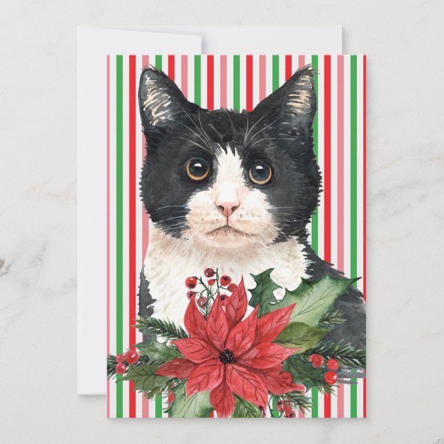 Festive Watercolor Cat Holiday Card (Front)