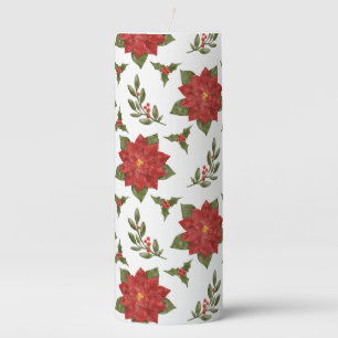 Festive watercolor Christmas decorative florals Pillar Candle