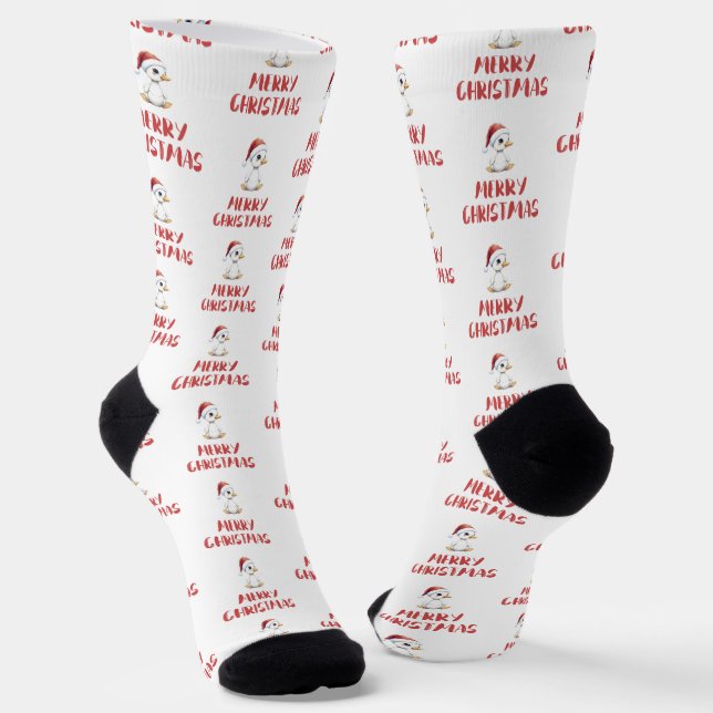 Festive Watercolor Christmas Goose Duck  Socks (Angled)