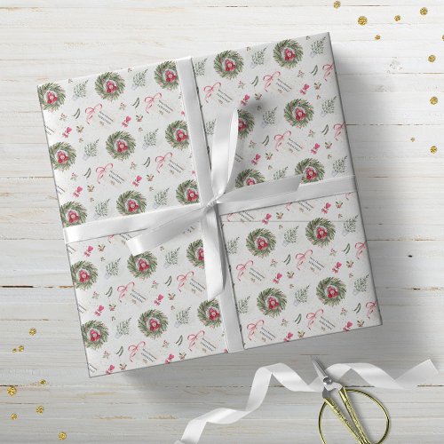 Festive Watercolor Christmas Greenery Photo Wrappi Wrapping Paper