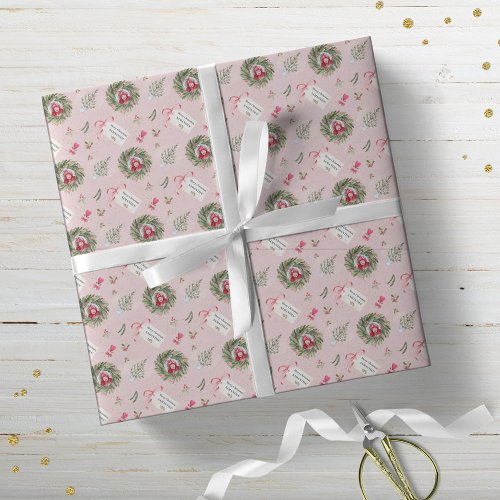 Festive Watercolor Christmas Greenery Photo Wrapping Paper