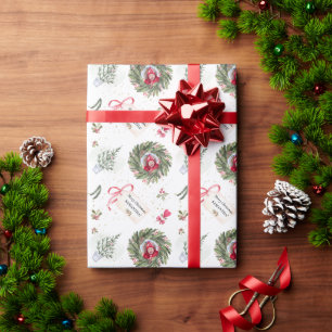 Festive Watercolor Christmas Greenery Photo Wrapping Paper