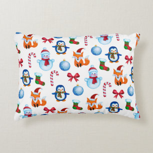 Festive Watercolor Christmas Illustration Pattern Decorative Pillow