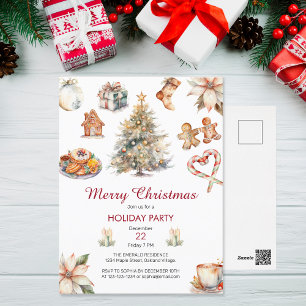 Festive Watercolor Christmas Party Invitation Postcard