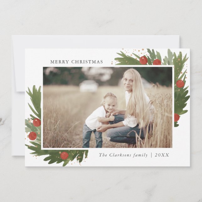 Festive Watercolor - Christmas photo card (Front)