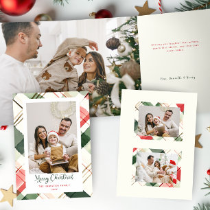 Festive Watercolor Christmas Plaid Photo  Tri-Fold Card