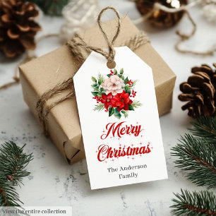 Festive Watercolor Christmas Poinsettia Gift Tag