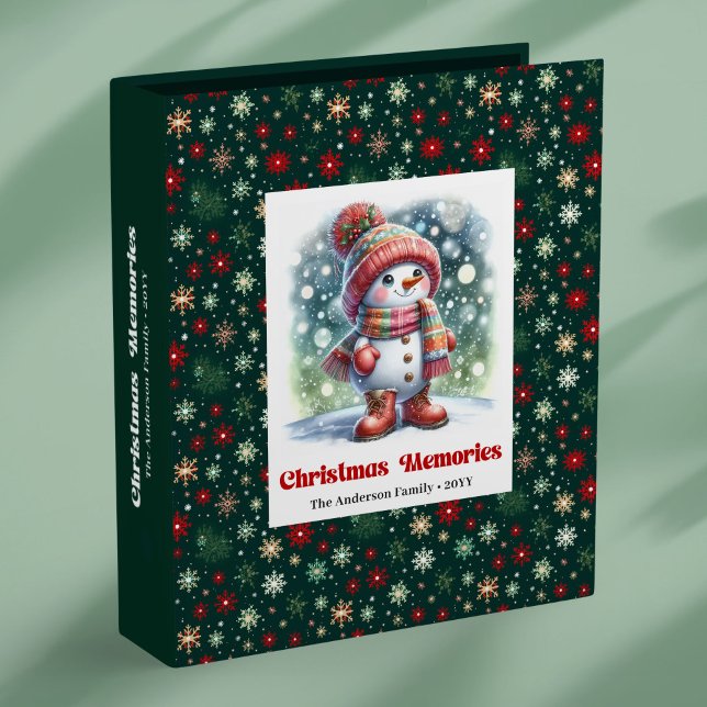 Festive watercolor Christmas snowman kids album  3 Ring Binder (Festive watercolor Christmas snowman kids album ring binder)
