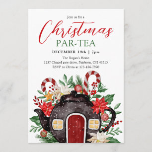 Festive Watercolor Christmas Tea Party  Invitation