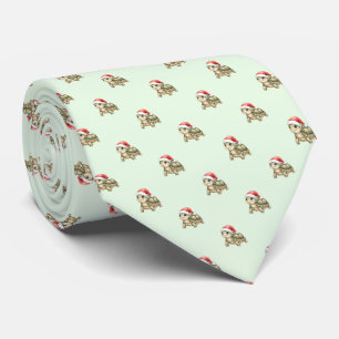 Festive Watercolor Christmas Tortoise Santa Hat Neck Tie