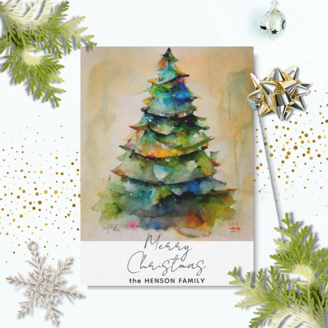 Festive Watercolor Christmas Tree Artistic  Holiday Card (Creator Uploaded)