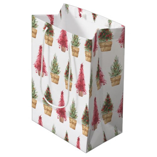 Festive Watercolor Christmas Tree  Medium Gift Bag